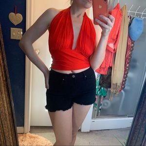 1970s Saks Fifth Ave Red Halter Top Marilyn Monroe